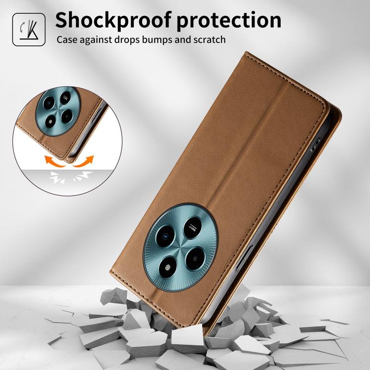 For Xiaomi Poco M7 4G 169mm Stitched Line Magnetic RFID Vegan Leather Phone Case