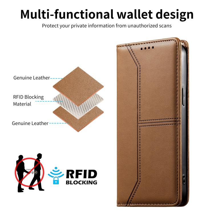 For Redmi Note 14 5G Stitched Line Magnetic RFID Vegan Leather Phone Case