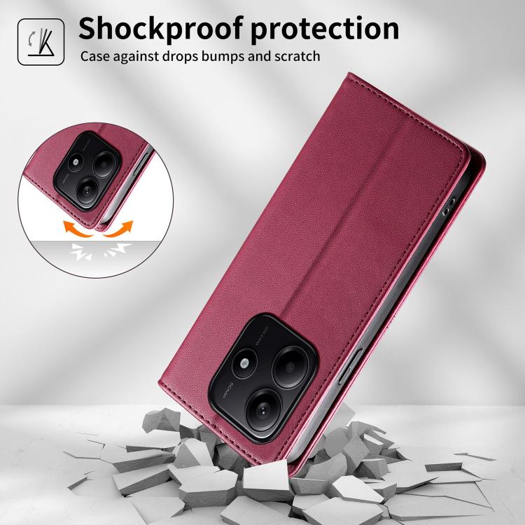 For Redmi Note 14 5G Stitched Line Magnetic RFID Vegan Leather Phone Case
