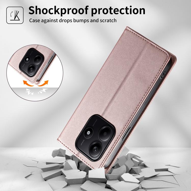 For Redmi Note 14 5G Stitched Line Magnetic RFID Vegan Leather Phone Case