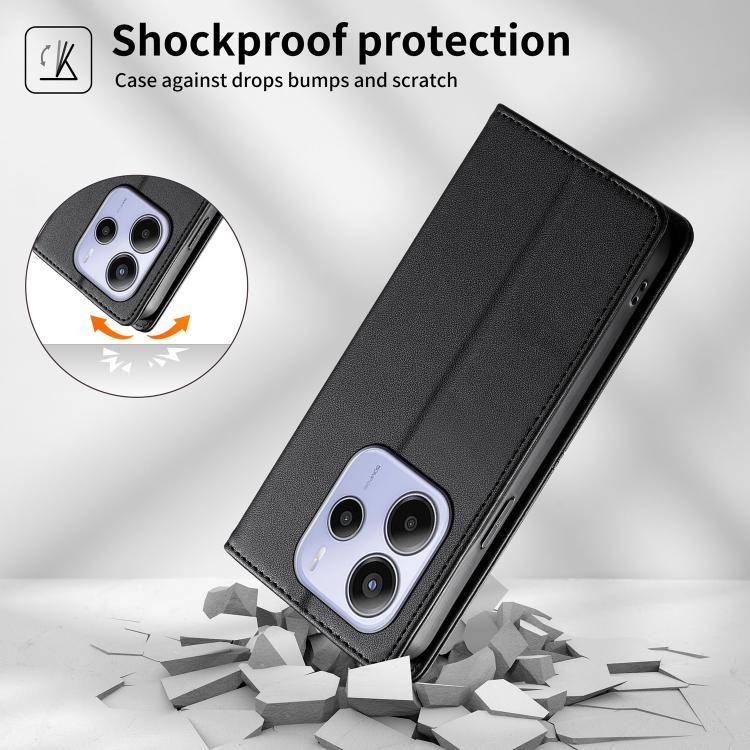 For Redmi Note 14 4G 163.25mm Stitched Line Magnetic RFID Vegan Leather Phone Case
