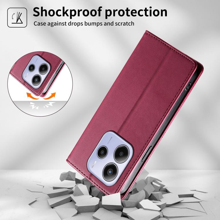 For Redmi Note 14 4G 163.25mm Stitched Line Magnetic RFID Vegan Leather Phone Case
