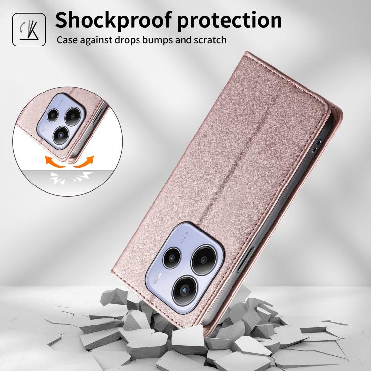 For Redmi Note 14 4G 163.25mm Stitched Line Magnetic RFID Vegan Leather Phone Case