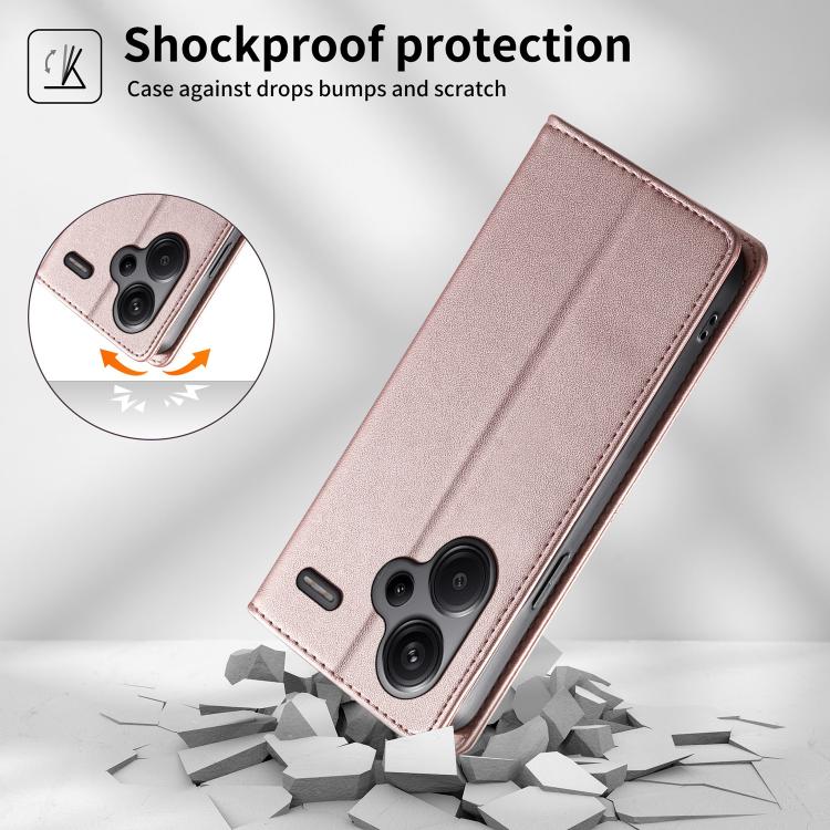 For Redmi Note 13 Pro+ Stitched Line Magnetic RFID Vegan Leather Phone Case