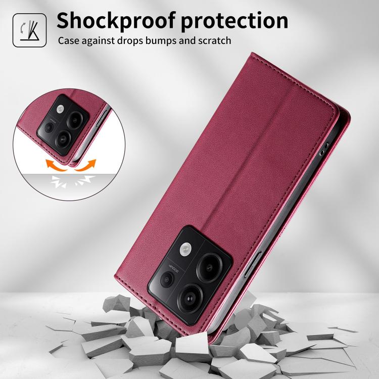 For Redmi Note 13 Pro 5G / Xiaomi Poco X6 Stitched Line Magnetic RFID Vegan Leather Phone Case