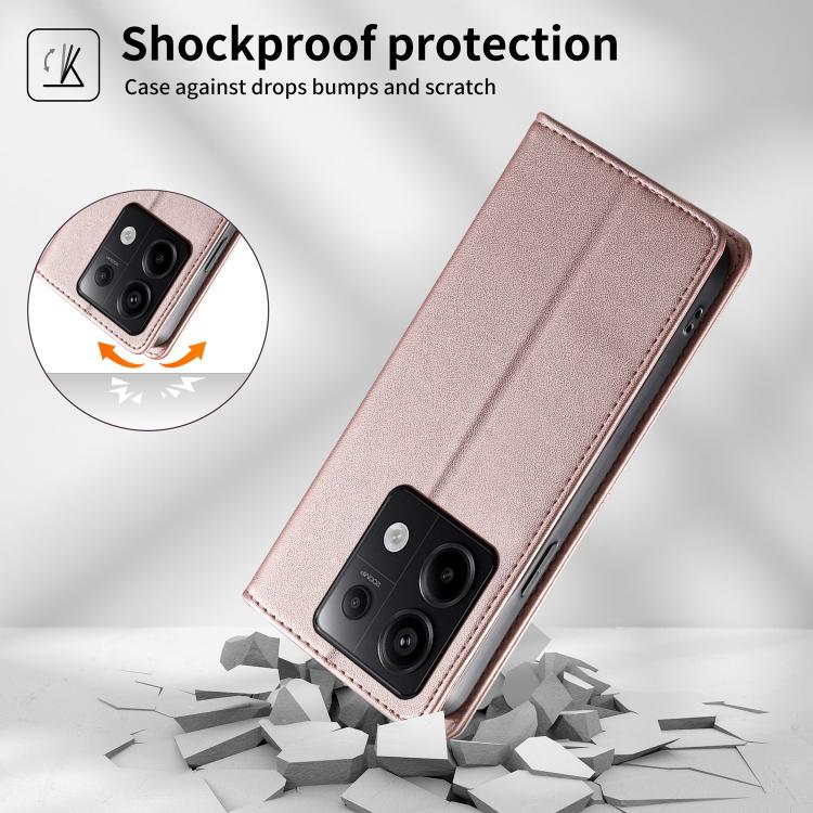 For Redmi Note 13 Pro 5G / Xiaomi Poco X6 Stitched Line Magnetic RFID Vegan Leather Phone Case