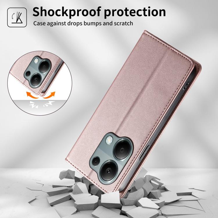 For Redmi Note 13 Pro 4G / Poco M6 Pro 4G Stitched Line Magnetic RFID Vegan Leather Phone Case