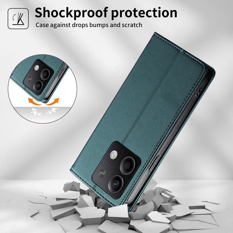 For Redmi Note 13 5G Stitched Line Magnetic RFID Vegan Leather Phone Case