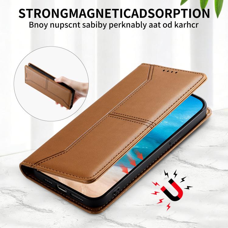 For Redmi Note 13 5G Stitched Line Magnetic RFID Vegan Leather Phone Case