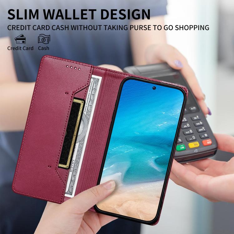 For Redmi Note 13 5G Stitched Line Magnetic RFID Vegan Leather Phone Case