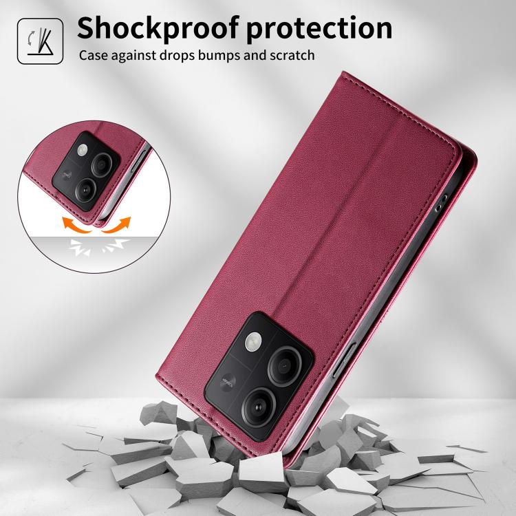 For Redmi Note 13 5G Stitched Line Magnetic RFID Vegan Leather Phone Case