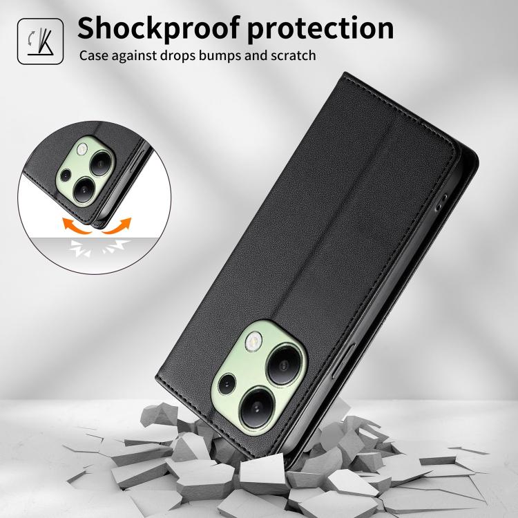 For Redmi Note 13 4G Stitched Line Magnetic RFID Vegan Leather Phone Case