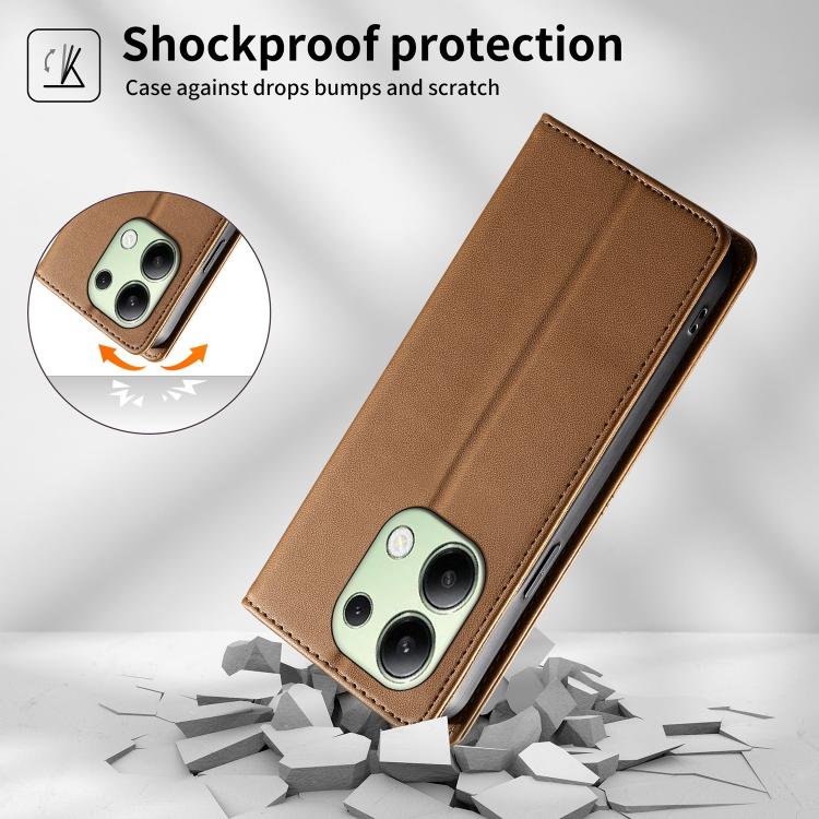 For Redmi Note 13 4G Stitched Line Magnetic RFID Vegan Leather Phone Case