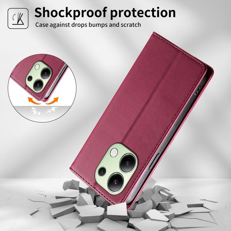 For Redmi Note 13 4G Stitched Line Magnetic RFID Vegan Leather Phone Case