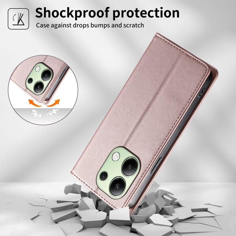 For Redmi Note 13 4G Stitched Line Magnetic RFID Vegan Leather Phone Case