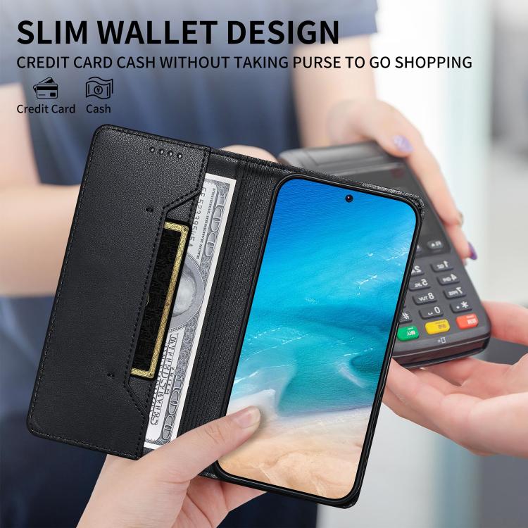 For Redmi Note 12S / Note 11S 4G Stitched Line Magnetic RFID Vegan Leather Phone Case