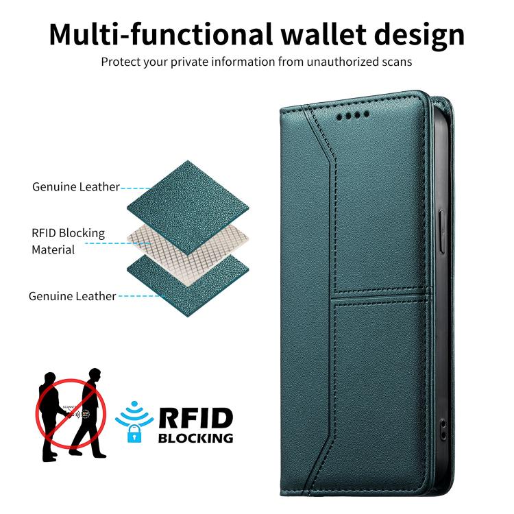 For Redmi Note 12S / Note 11S 4G Stitched Line Magnetic RFID Vegan Leather Phone Case