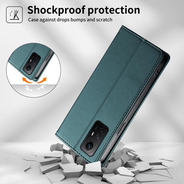 For Redmi Note 12S / Note 11S 4G Stitched Line Magnetic RFID Vegan Leather Phone Case