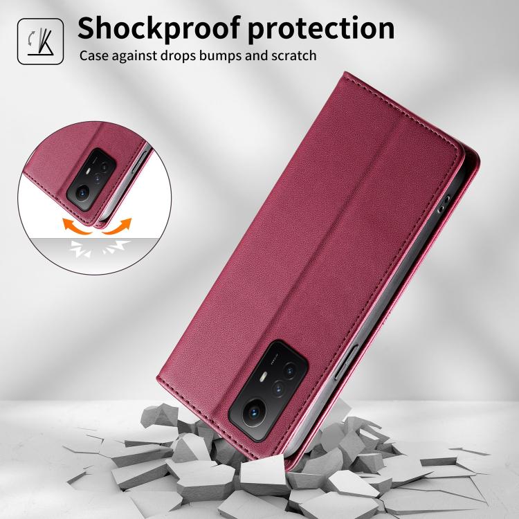 For Redmi Note 12S / Note 11S 4G Stitched Line Magnetic RFID Vegan Leather Phone Case