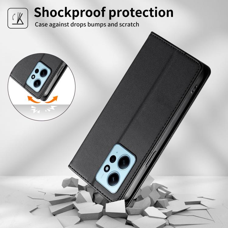 For Redmi Note 12 4G Global Stitched Line Magnetic RFID Vegan Leather Phone Case