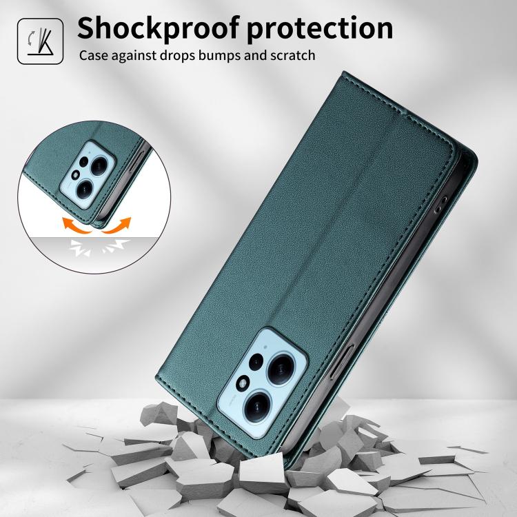For Redmi Note 12 4G Global Stitched Line Magnetic RFID Vegan Leather Phone Case