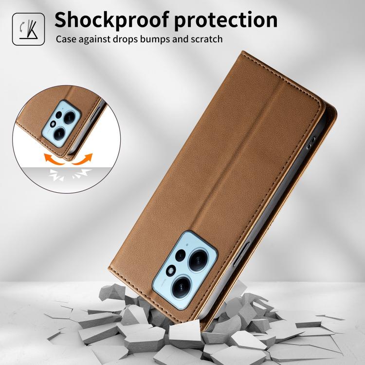 For Redmi Note 12 4G Global Stitched Line Magnetic RFID Vegan Leather Phone Case