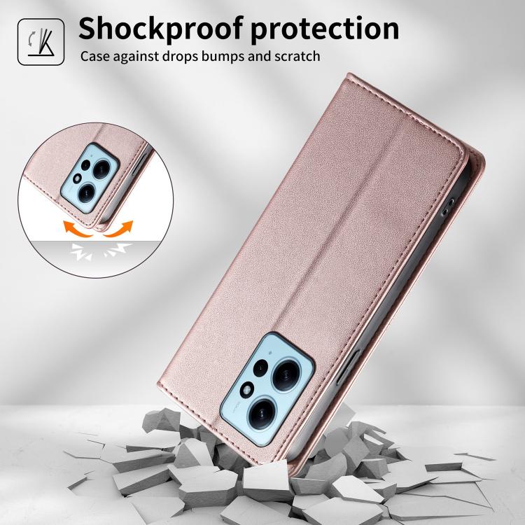 For Redmi Note 12 4G Global Stitched Line Magnetic RFID Vegan Leather Phone Case