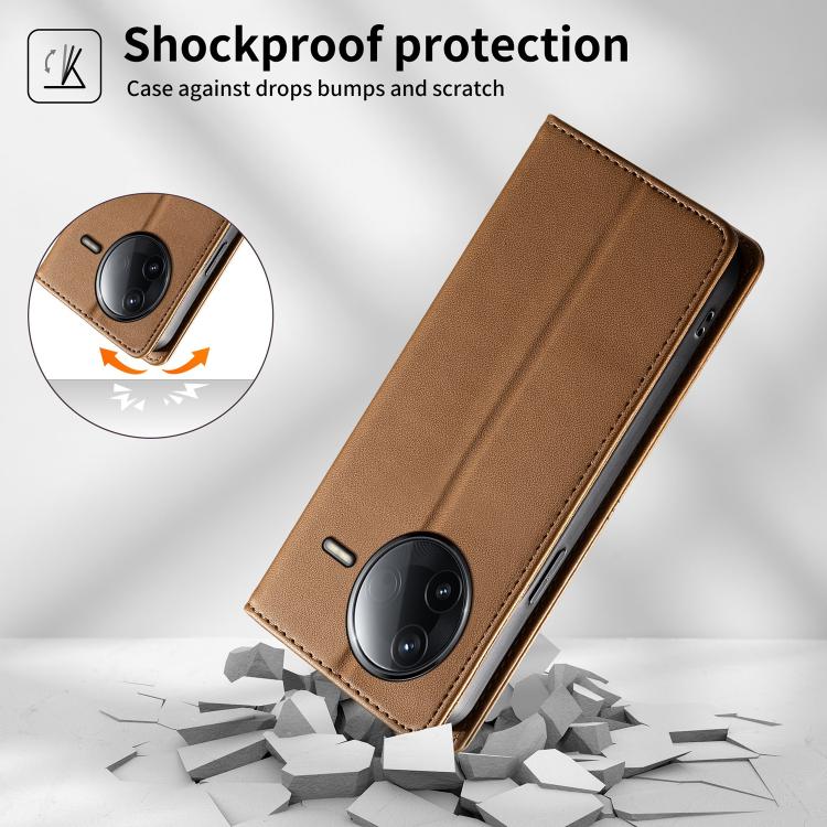 For Redmi K80 / K80 Pro / Poco F7 Pro Stitched Line Magnetic RFID Vegan Leather Phone Case