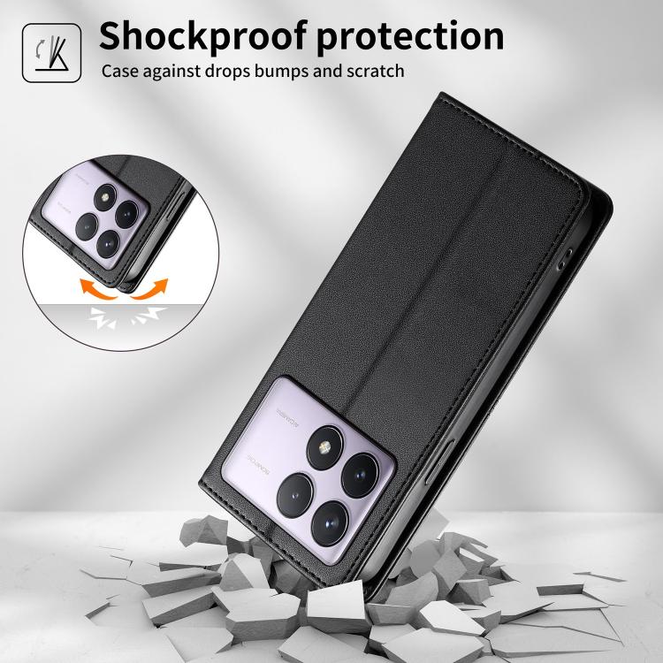 For Redmi K70 / K70 Pro / Poco F6 Pro Stitched Line Magnetic RFID Vegan Leather Phone Case
