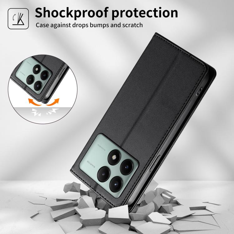 For Redmi K70E / Xiaomi Poco X6 Pro Stitched Line Magnetic RFID Vegan Leather Phone Case