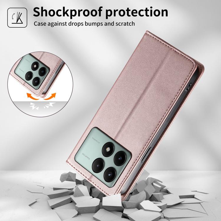 For Redmi K70E / Xiaomi Poco X6 Pro Stitched Line Magnetic RFID Vegan Leather Phone Case