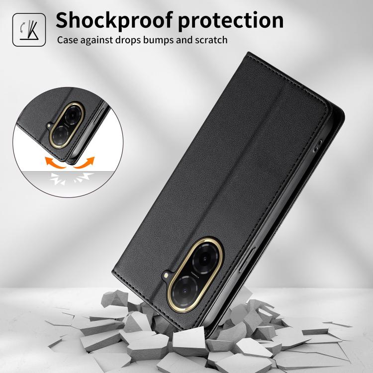 For Redmi A5 4G 171.7mm / Xiaomi Poco C71 Stitched Line Magnetic RFID Vegan Leather Phone Case