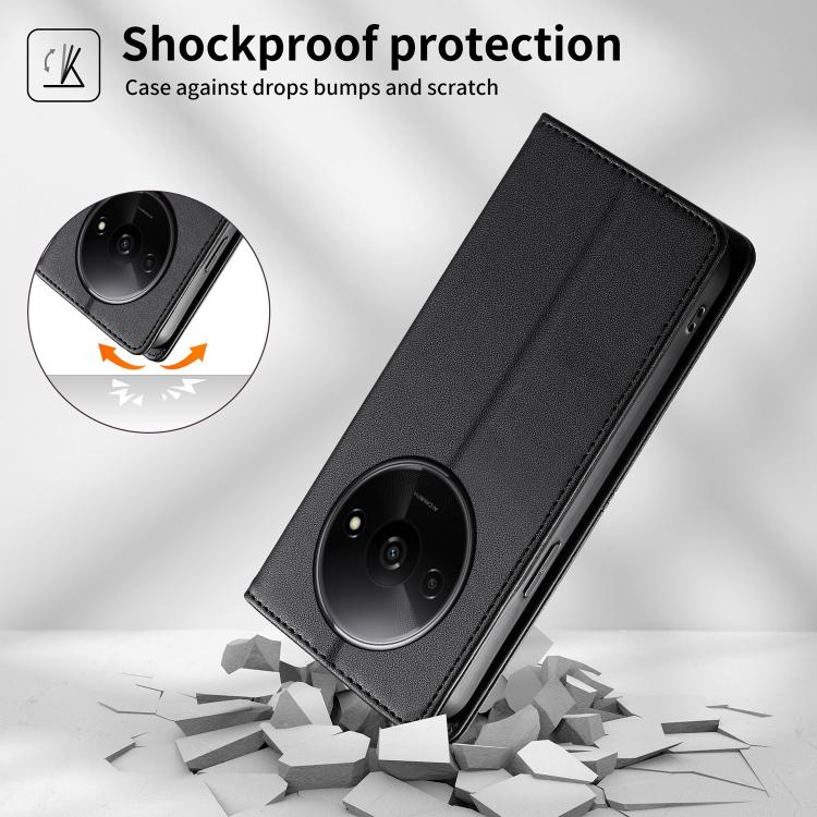 For Redmi A3 / A3x / Poco C61 Stitched Line Magnetic RFID Vegan Leather Phone Case