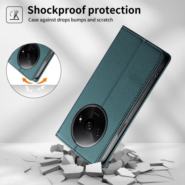 For Redmi A3 / A3x / Poco C61 Stitched Line Magnetic RFID Vegan Leather Phone Case