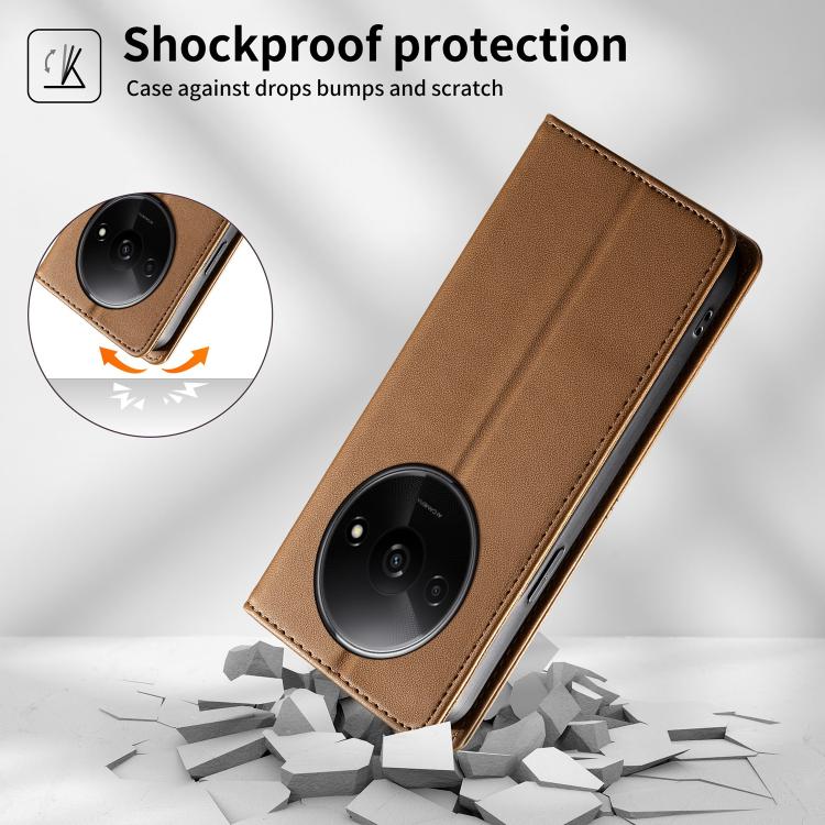 For Redmi A3 / A3x / Poco C61 Stitched Line Magnetic RFID Vegan Leather Phone Case