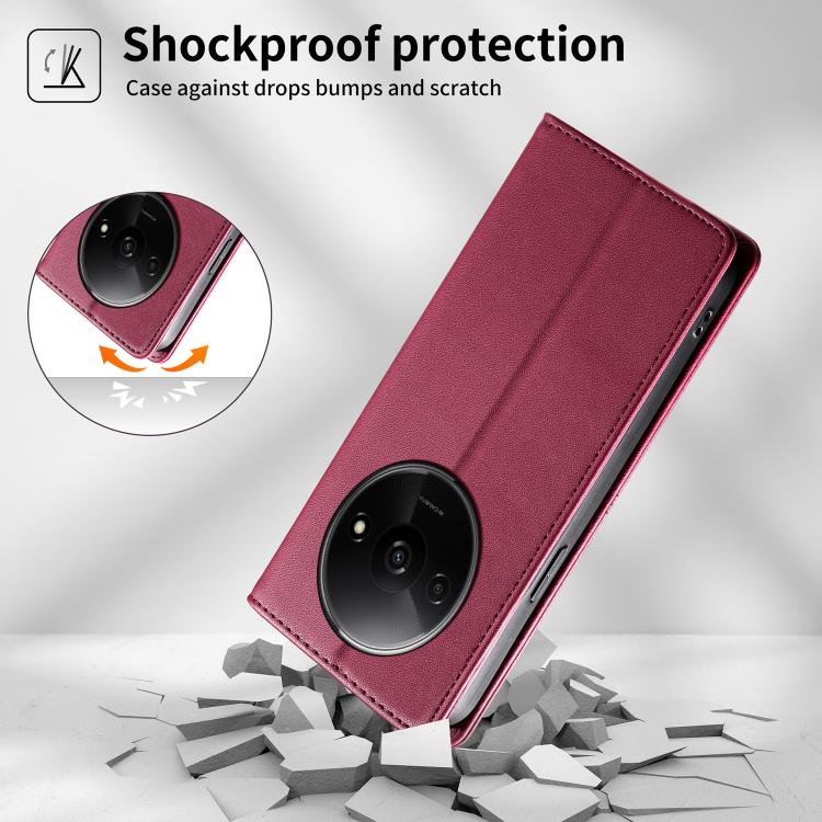 For Redmi A3 / A3x / Poco C61 Stitched Line Magnetic RFID Vegan Leather Phone Case