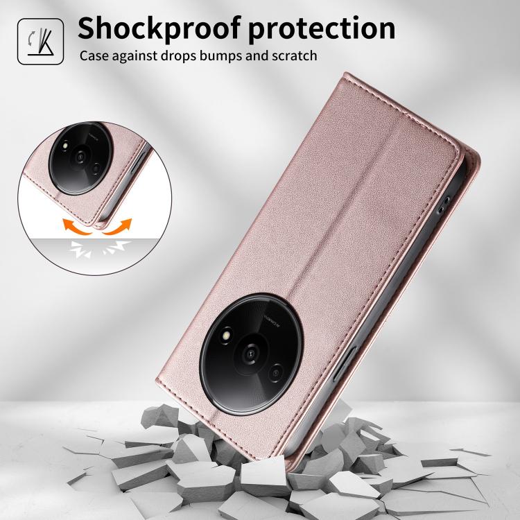 For Redmi A3 / A3x / Poco C61 Stitched Line Magnetic RFID Vegan Leather Phone Case