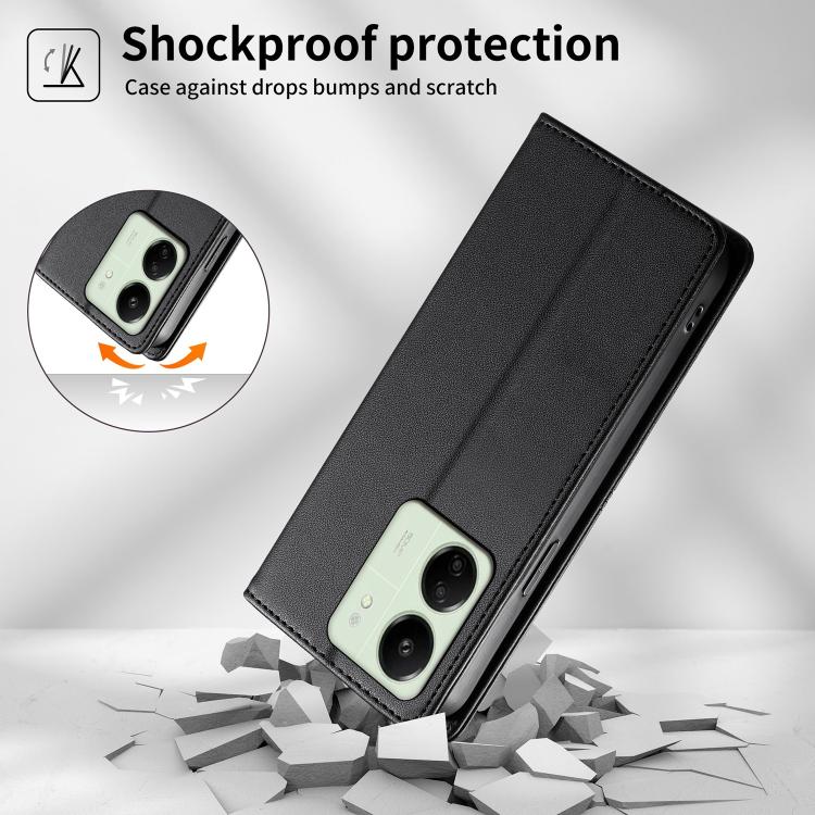 For Redmi 13C 4G / 5G / Poco C65 Stitched Line Magnetic RFID Vegan Leather Phone Case