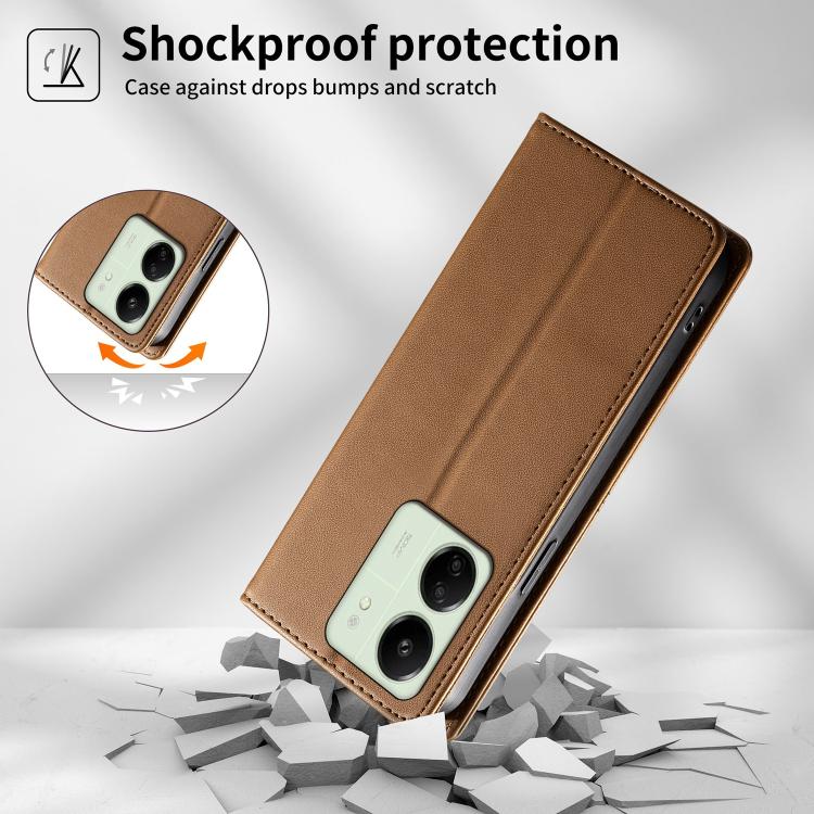 For Redmi 13C 4G / 5G / Poco C65 Stitched Line Magnetic RFID Vegan Leather Phone Case