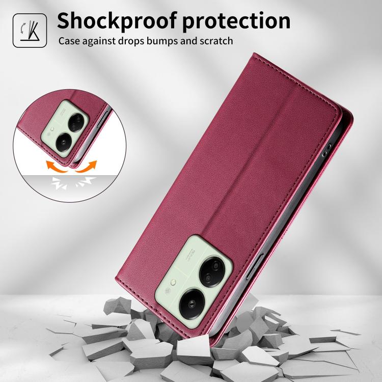 For Redmi 13C 4G / 5G / Poco C65 Stitched Line Magnetic RFID Vegan Leather Phone Case