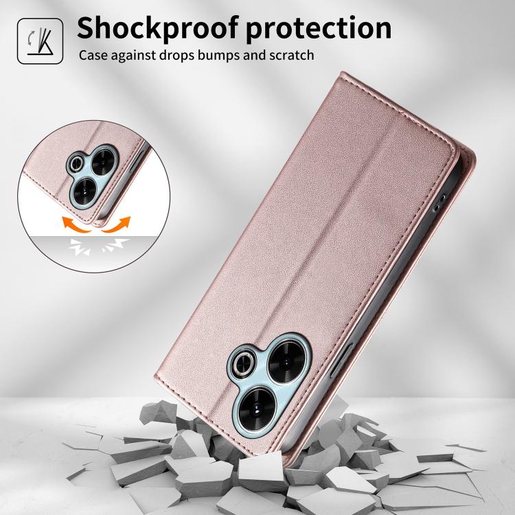 For Redmi 13 4G / 5G / Note 13R Stitched Line Magnetic RFID Vegan Leather Phone Case