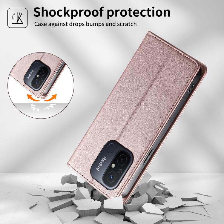 For Redmi 12C / 11A / Poco C55 Stitched Line Magnetic RFID Vegan Leather Phone Case