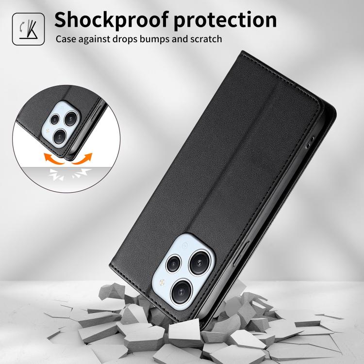 For Redmi 12 4G / 5G / Note 12R Stitched Line Magnetic RFID Vegan Leather Phone Case
