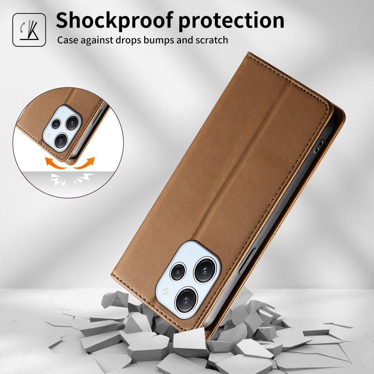 For Redmi 12 4G / 5G / Note 12R Stitched Line Magnetic RFID Vegan Leather Phone Case