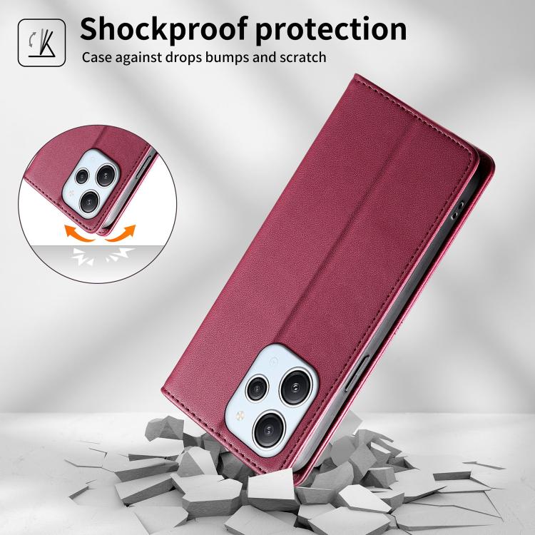 For Redmi 12 4G / 5G / Note 12R Stitched Line Magnetic RFID Vegan Leather Phone Case