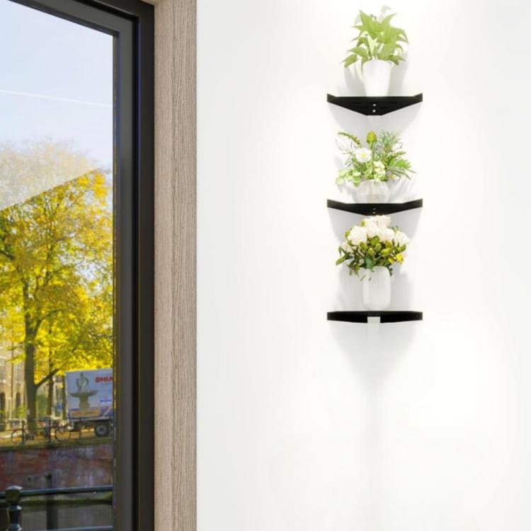 2pcs/Pack Wall-Mounted Acrylic Corner Shelf Triangular Storage Rack - Black