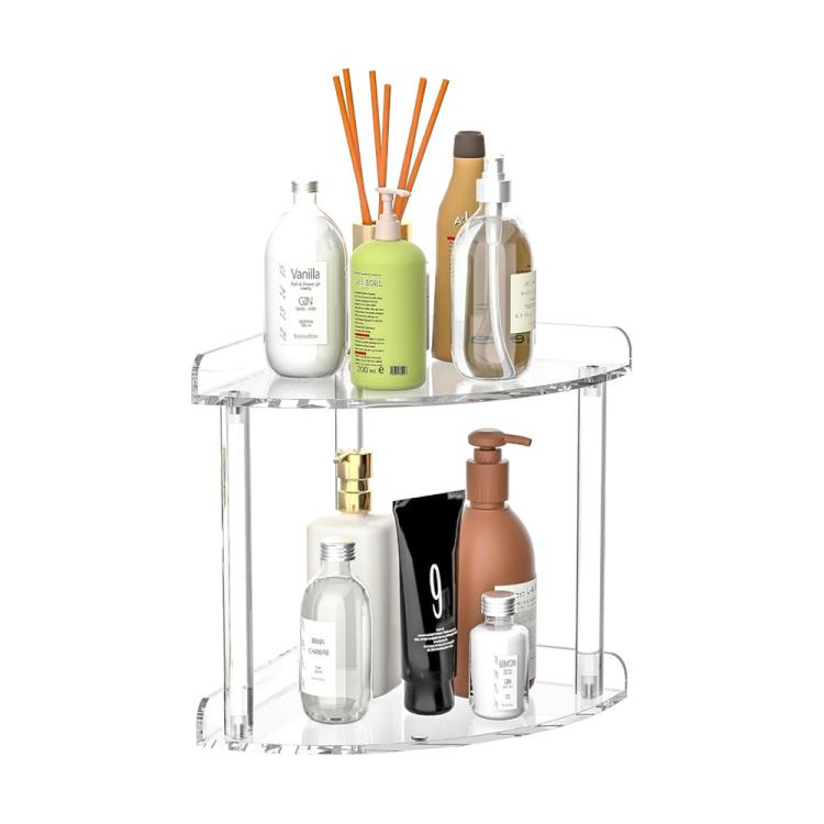 Double Layered Clear Acrylic Corner Storage Rack Desktop Organizer - Transparent