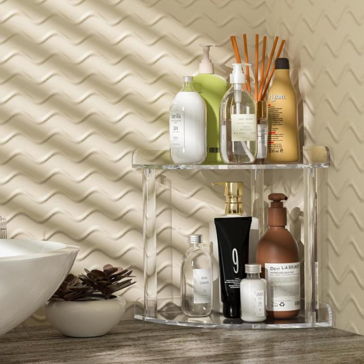 Double Layered Clear Acrylic Corner Storage Rack Desktop Organizer - Transparent