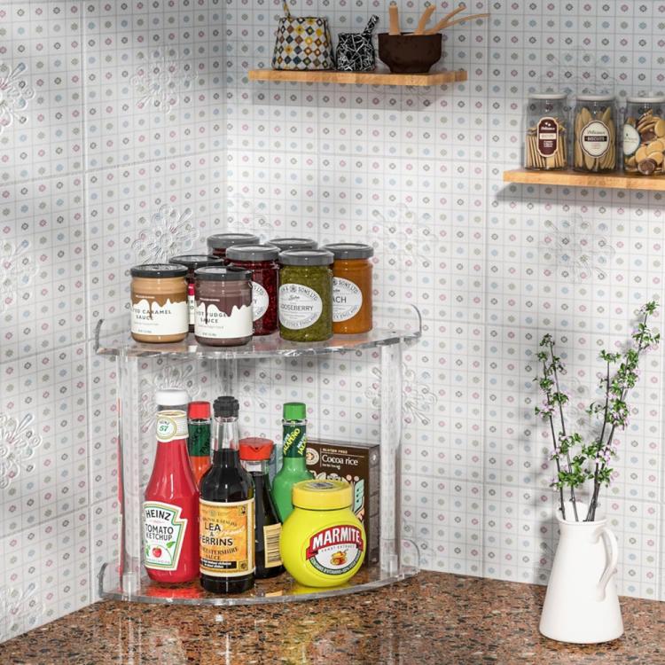 Double Layered Clear Acrylic Corner Storage Rack Desktop Organizer - Transparent