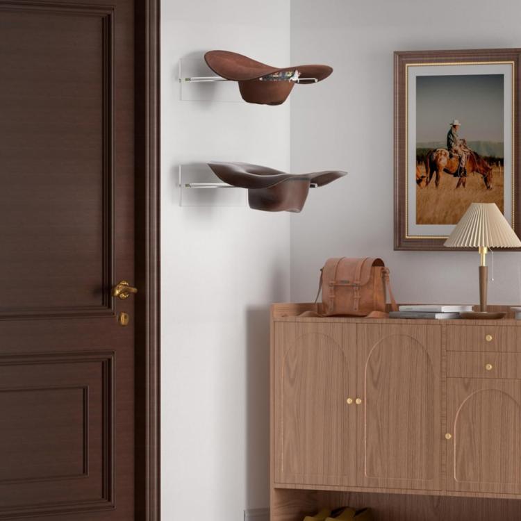 Single Pack Wall-Mounted Clear Acrylic Cowboy Hat Storage Rack Sun Hat Display Stand - Transparent